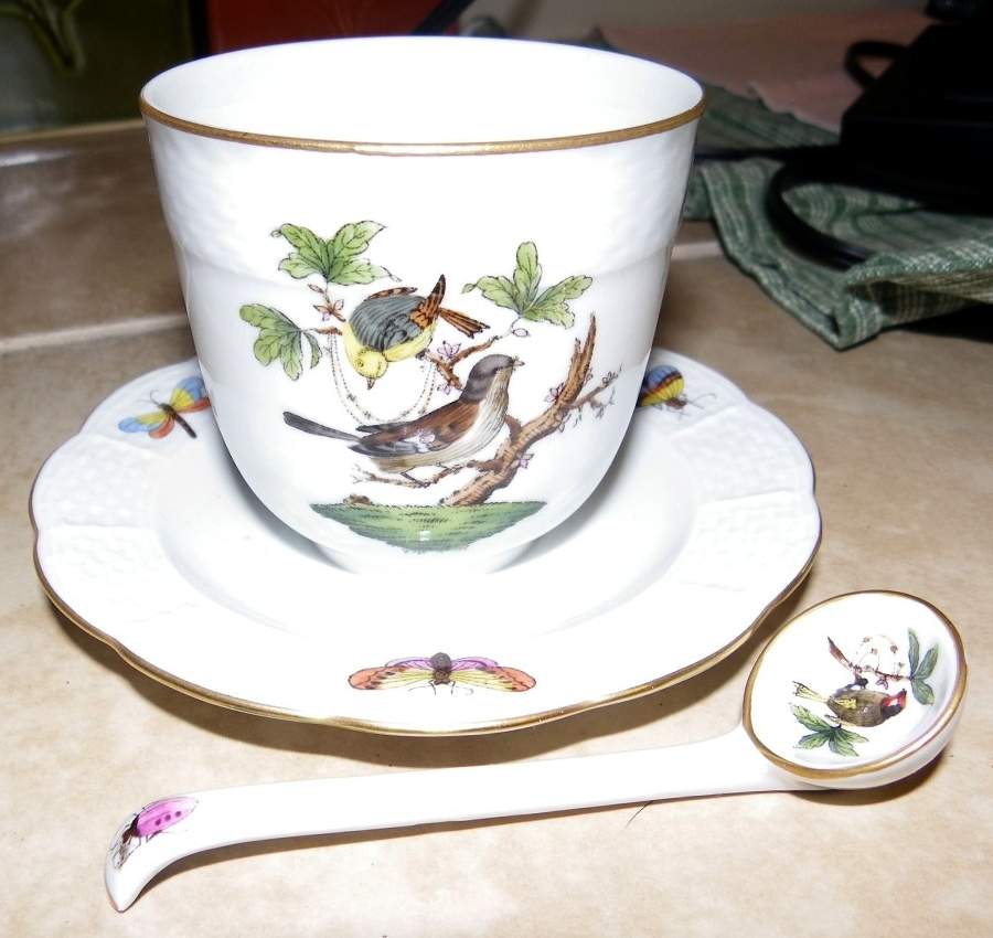 Rothschild Bird (RO) Jam/Jelly w/Attached Underplate No Lid by Herend-1