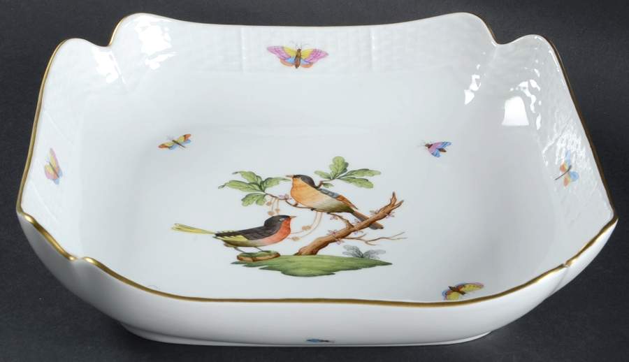 Rothschild Bird (RO) 10" Large Square Fruit Bowl by Herend-1