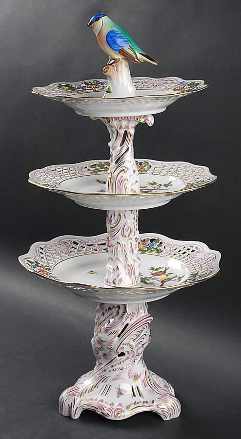 Rothschild Bird (RO) 7 Piece 3 Tier Server w/Bird Finial by Herend-1