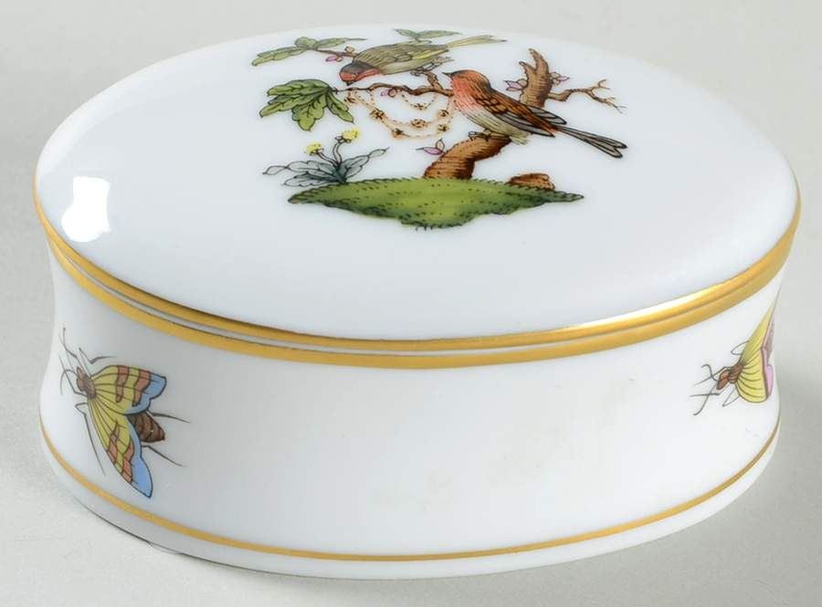 Rothschild Bird (RO) Mini Oval Box & Lid by Herend-1