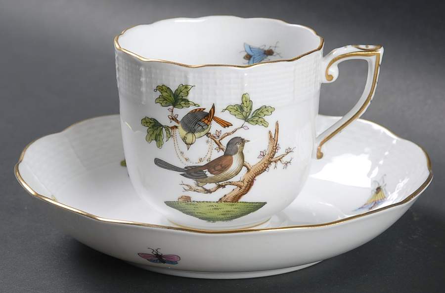 Rothschild Bird (RO) Chocolate Cup & Saucer Set by Herend-1