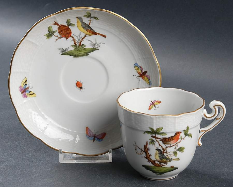 Rothschild Bird (RO) Chocolate Cup & Saucer Set by Herend-1