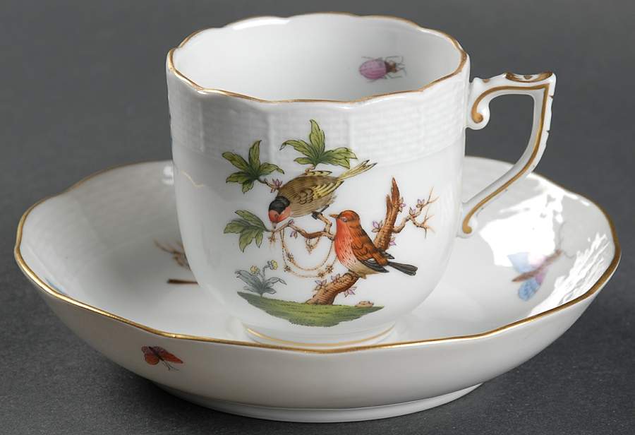 Rothschild Bird (RO) Chocolate Cup & Saucer Set by Herend-1