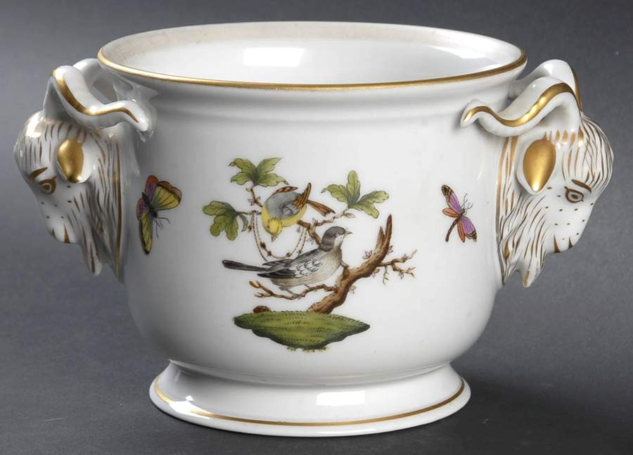 Rothschild Bird (RO) 3" Ram's Head Handles Cachepot by Herend-1