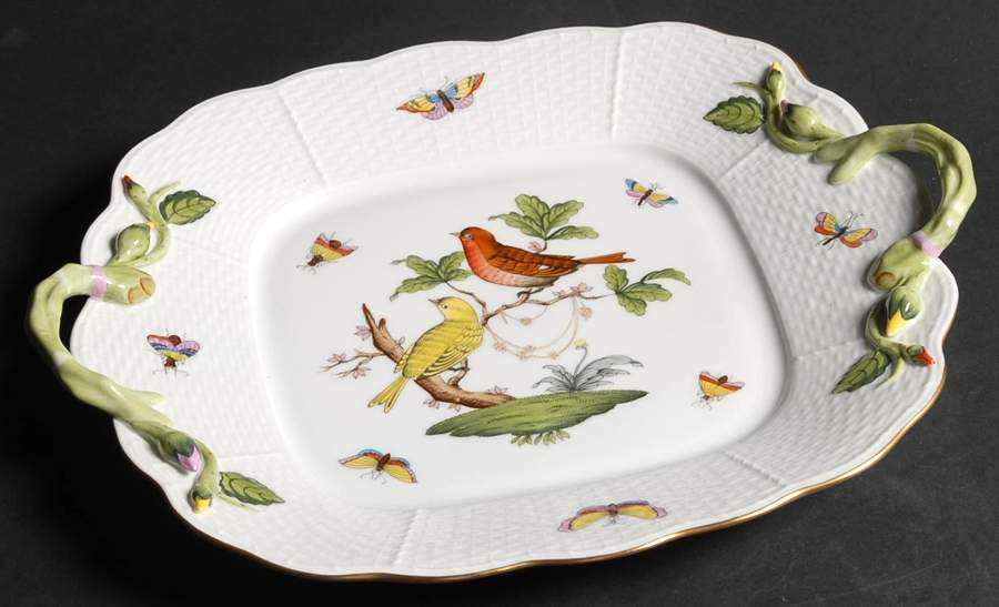 Rothschild Bird (RO) 11" Square Handled Cake Plate by Herend-1