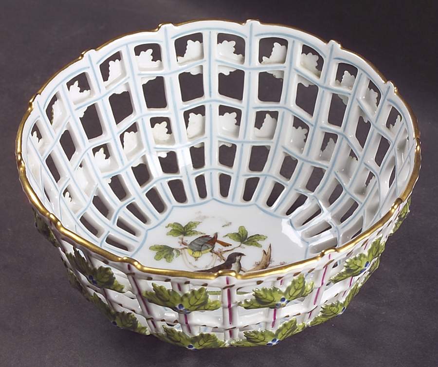Rothschild Bird (RO) 6" Round Open Weave Basket by Herend-1