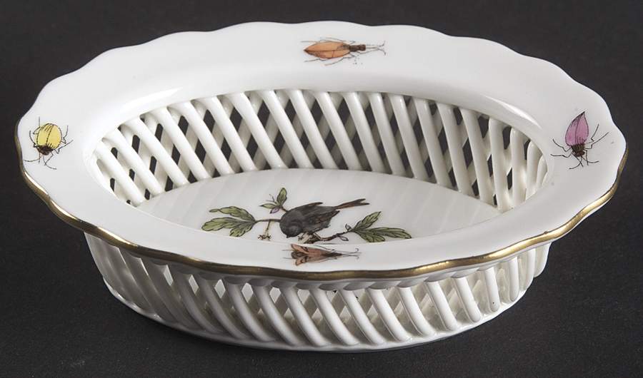 Rothschild Bird (RO) 3" Oval Open Weave Basket by Herend-1