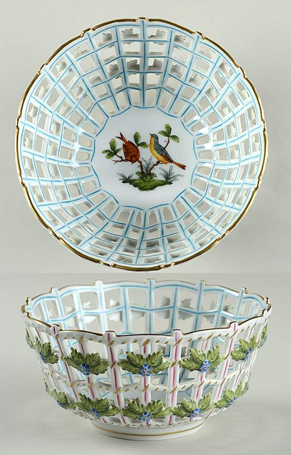 Rothschild Bird (RO) 6" Round Open Weave Basket by Herend-1