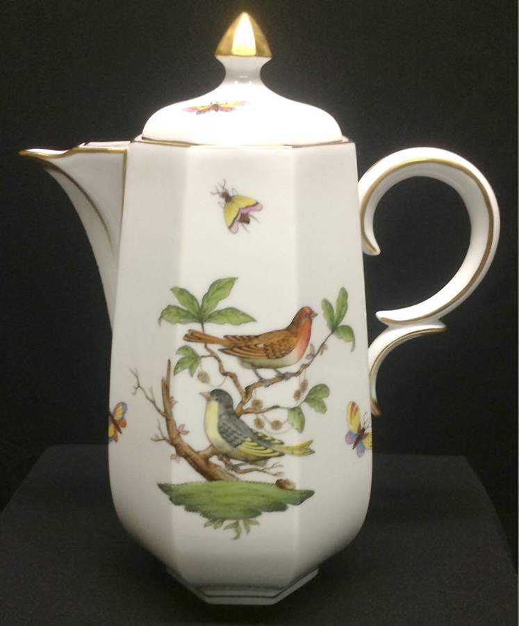 Rothschild Bird (RO) Octagonal Coffee Pot & Lid by Herend-1