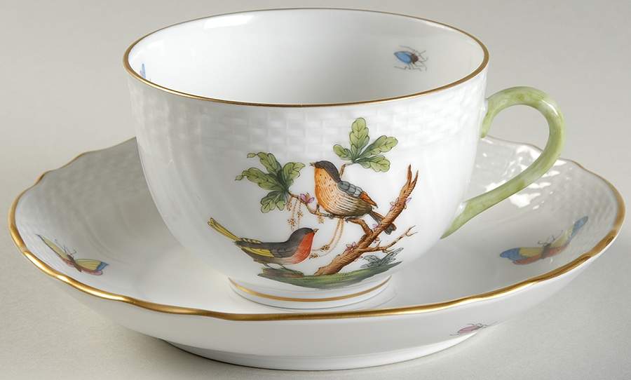 Rothschild Bird (RO) Flat Cup & Saucer Set by Herend-1
