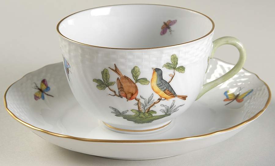Rothschild Bird (RO) Flat Cup & Saucer Set by Herend-1
