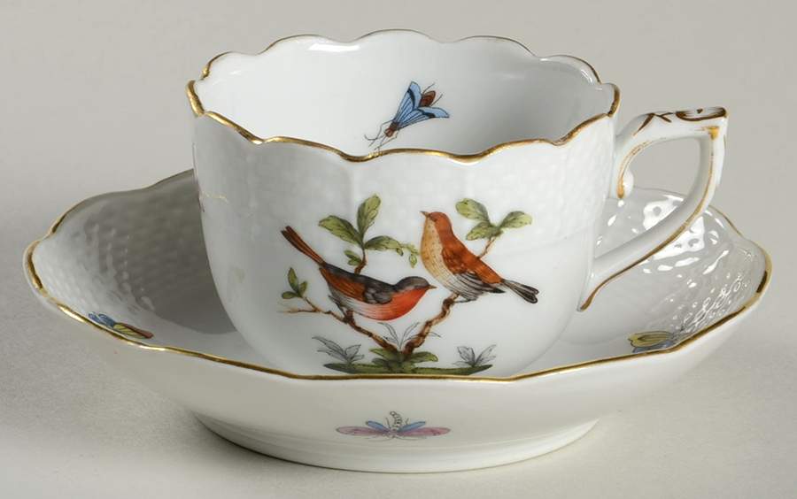 Rothschild Bird (RO) Flat Demitasse Cup & Saucer Set by Herend-1