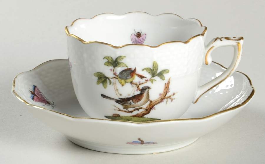 Rothschild Bird (RO) Flat Demitasse Cup & Saucer Set by Herend-1