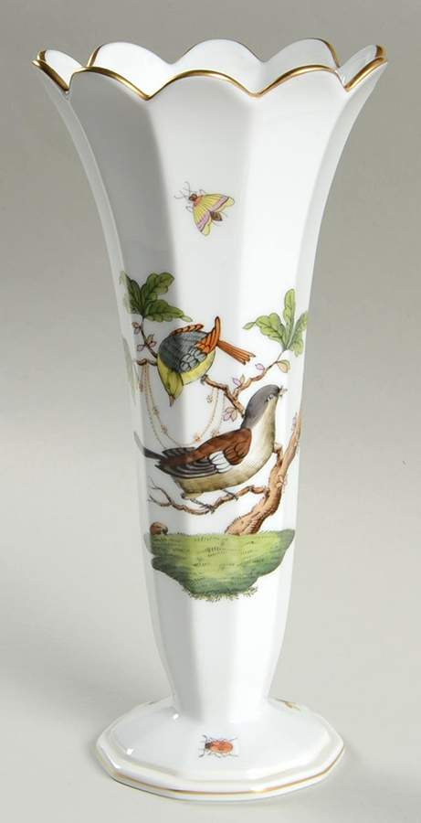 Rothschild Bird (RO) 8" Scalloped Vase by Herend-1