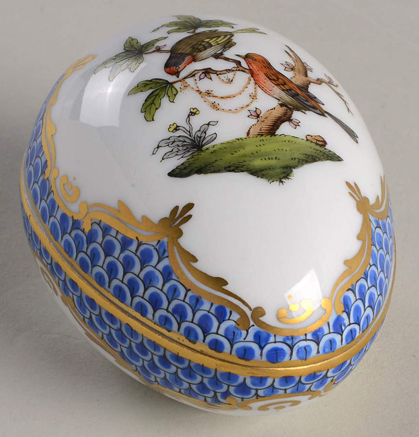 Rothschild Bird Blue Border (ROE ROEB) 2" Egg Box & Lid by Herend-1