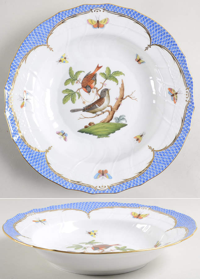 Rothschild Bird Blue Border (ROE ROEB) Large Rim Soup Bowl by Herend-1
