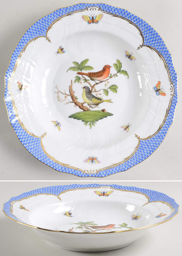 Rothschild Bird Blue Border (ROE ROEB) Large Rim Soup Bowl by Herend-1