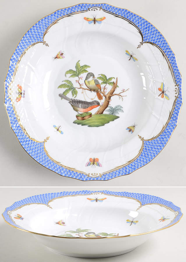 Rothschild Bird Blue Border (ROE ROEB) Large Rim Soup Bowl by Herend-1