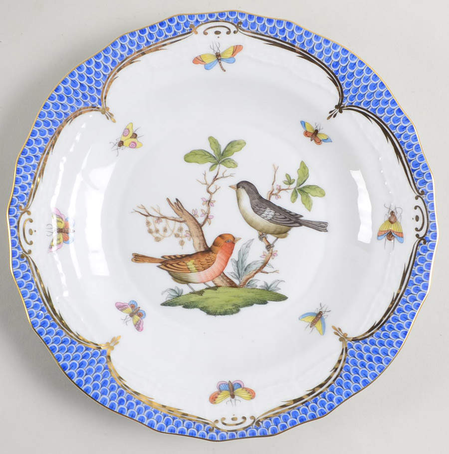 Rothschild Bird Blue Border (ROE ROEB) Dessert/Pie Plate by Herend-1