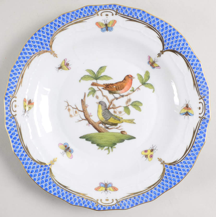 Rothschild Bird Blue Border (ROE ROEB) Dessert/Pie Plate by Herend-1