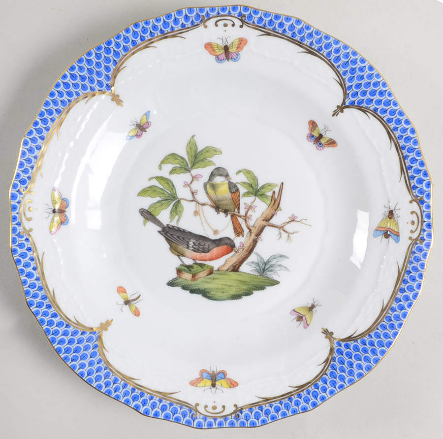 Rothschild Bird Blue Border (ROE ROEB) Dessert/Pie Plate by Herend-1
