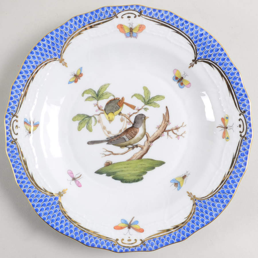 Rothschild Bird Blue Border (ROE ROEB) Dessert/Pie Plate by Herend-1