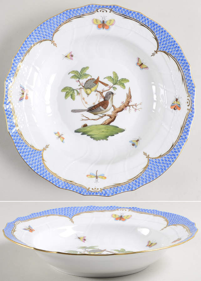 Rothschild Bird Blue Border (ROE ROEB) Large Rim Soup Bowl by Herend-1