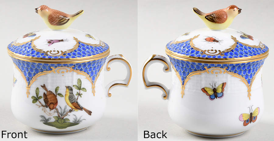 Rothschild Bird Blue Border (ROE ROEB) Pot de Creme (2 Pc)-Lid & Base by Herend-1