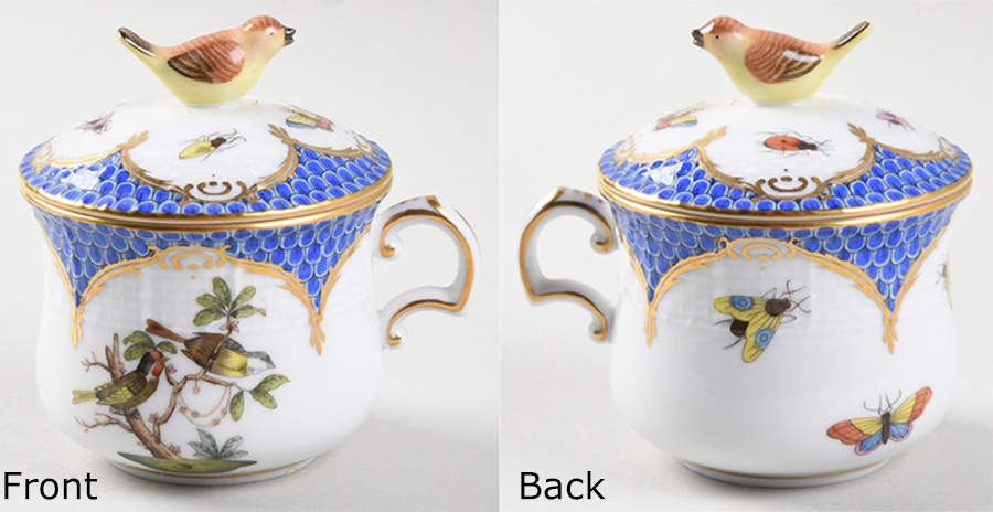 Rothschild Bird Blue Border (ROE ROEB) Pot de Creme (2 Pc)-Lid & Base by Herend-1