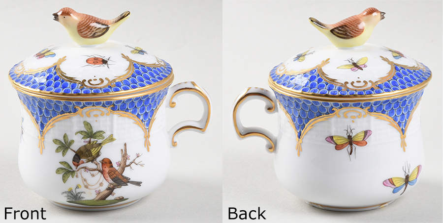Rothschild Bird Blue Border (ROE ROEB) Pot de Creme (2 Pc)-Lid & Base by Herend-1