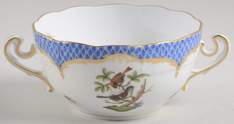 Rothschild Bird Blue Border (ROE ROEB) Flat Cream Soup Bowl by Herend-1