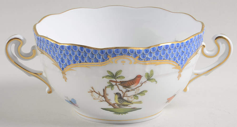 Rothschild Bird Blue Border (ROE ROEB) Flat Cream Soup Bowl by Herend-1