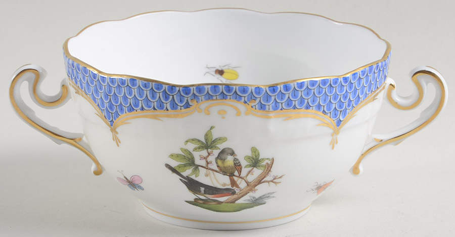 Rothschild Bird Blue Border (ROE ROEB) Flat Cream Soup Bowl by Herend-1