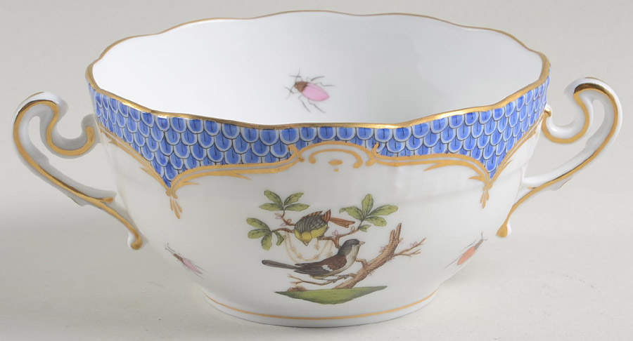 Rothschild Bird Blue Border (ROE ROEB) Flat Cream Soup Bowl by Herend-1