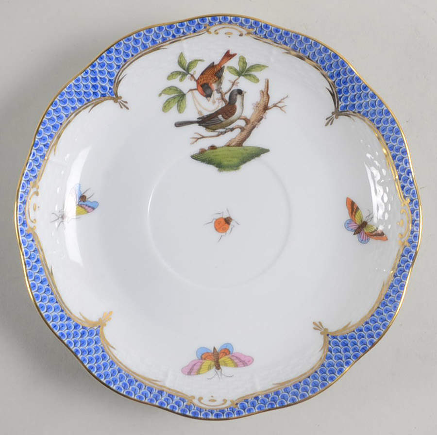 Rothschild Bird Blue Border (ROE ROEB) Saucer for Flat Cream Soup Bowl by Herend-1