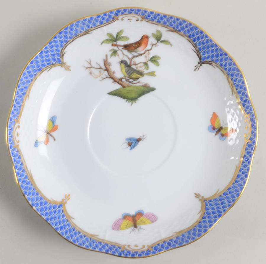 Rothschild Bird Blue Border (ROE ROEB) Saucer for Flat Cream Soup Bowl by Herend-1