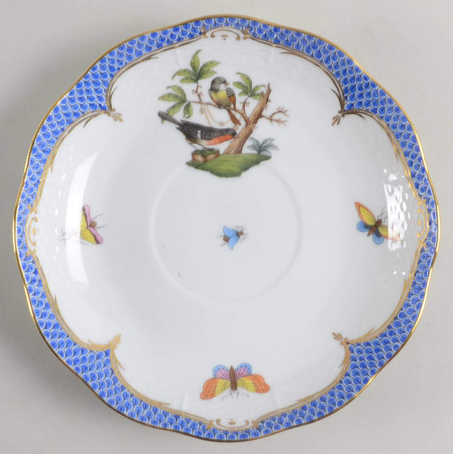Rothschild Bird Blue Border (ROE ROEB) Saucer for Flat Cream Soup Bowl by Herend-1
