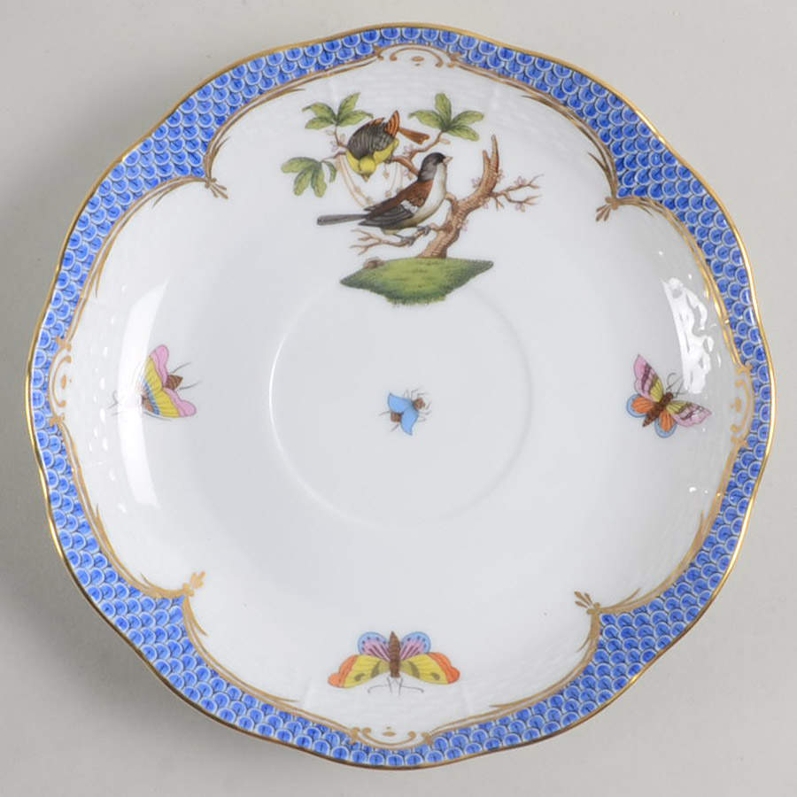 Rothschild Bird Blue Border (ROE ROEB) Saucer for Flat Cream Soup Bowl by Herend-1