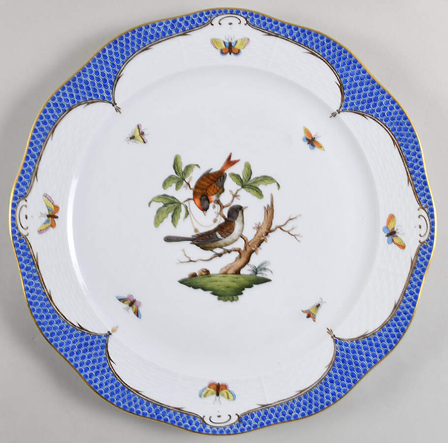 Rothschild Bird Blue Border (ROE ROEB) 12" Chop Plate (Round Platter) by Herend-1