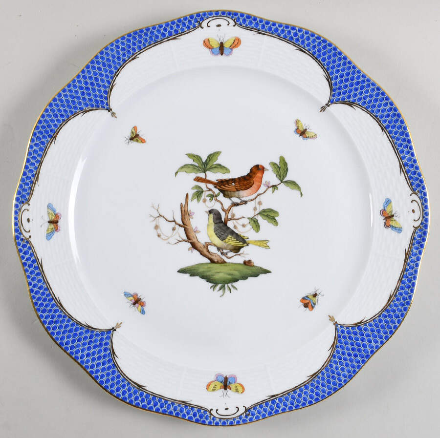 Rothschild Bird Blue Border (ROE ROEB) 12" Chop Plate (Round Platter) by Herend-1