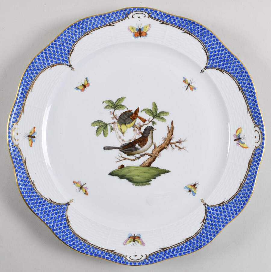 Rothschild Bird Blue Border (ROE ROEB) 12" Chop Plate (Round Platter) by Herend-1