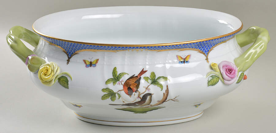 Rothschild Bird Blue Border (ROE ROEB) Tureen No Lid by Herend-1