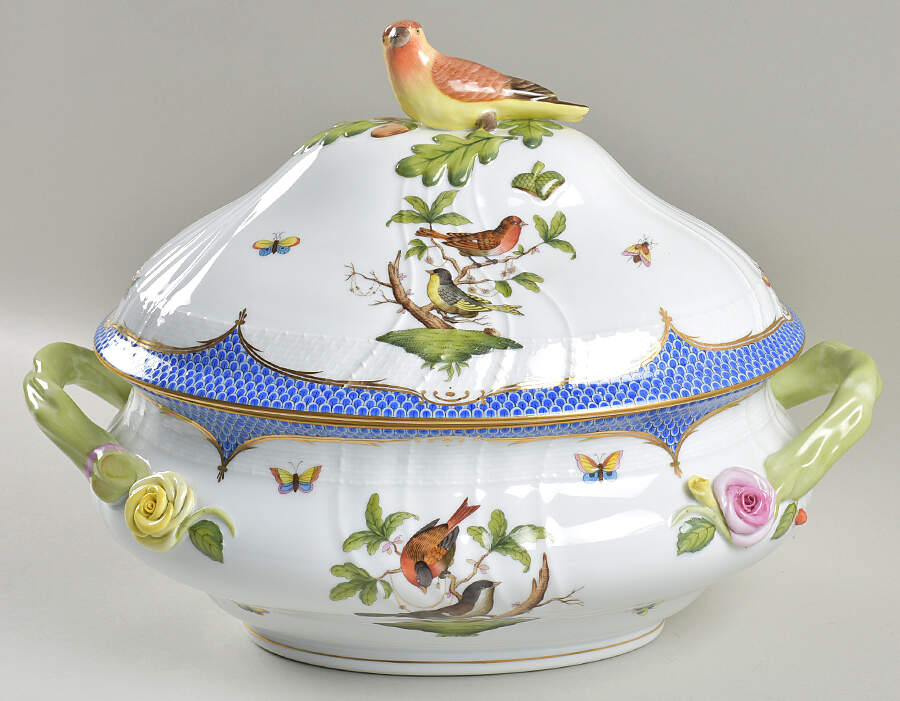 Rothschild Bird Blue Border (ROE ROEB) Tureen & Lid by Herend-1