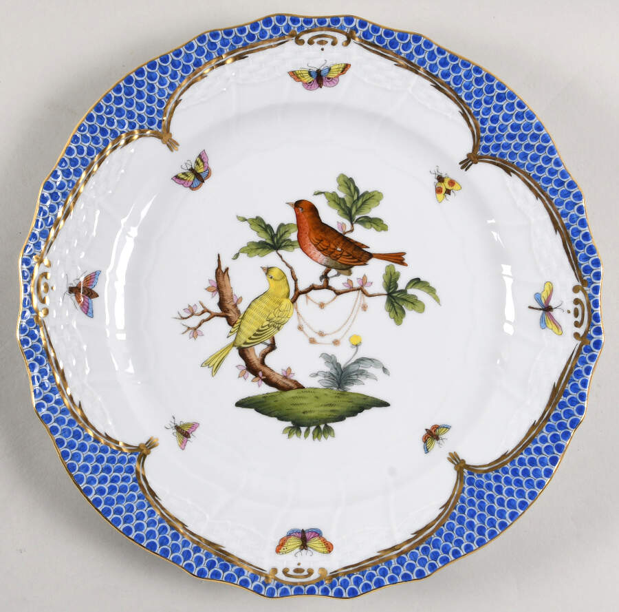 Rothschild Bird Blue Border (ROE ROEB) Service Plate (Charger) by Herend-1