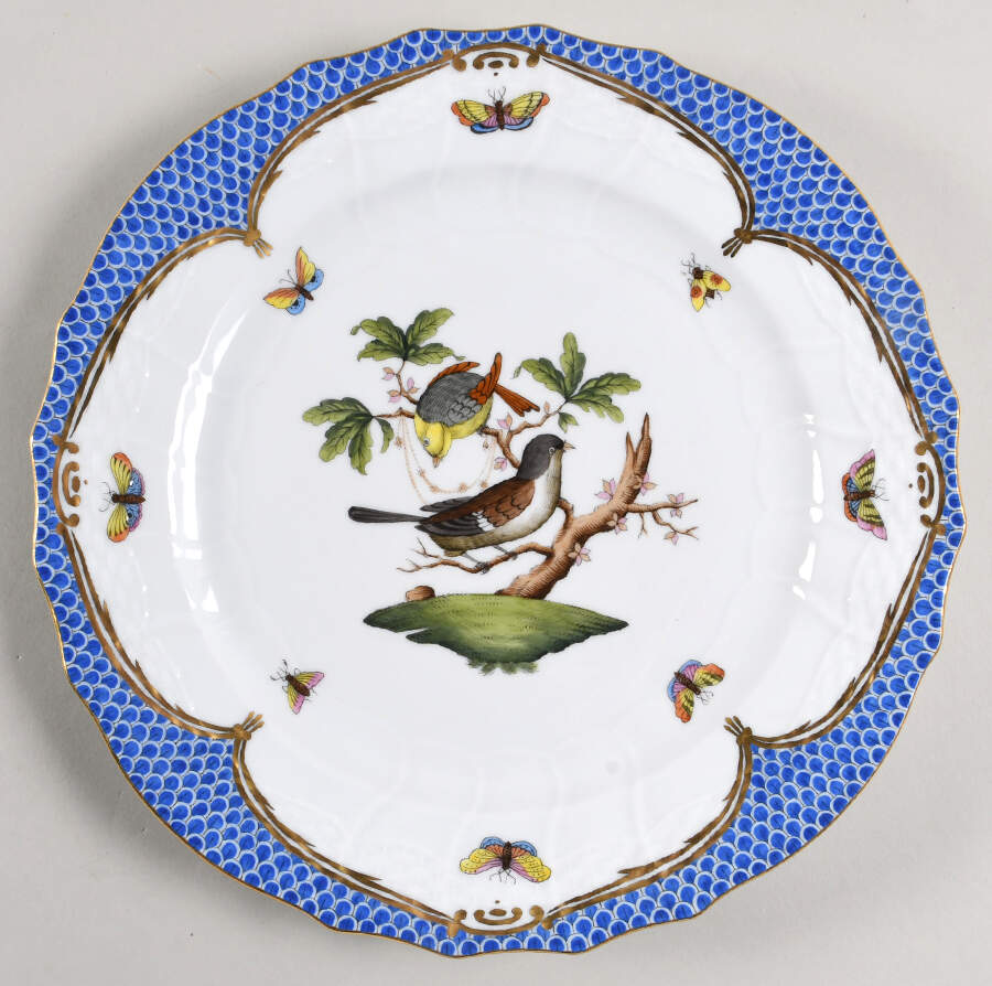 Rothschild Bird Blue Border (ROE ROEB) Service Plate (Charger) by Herend-1