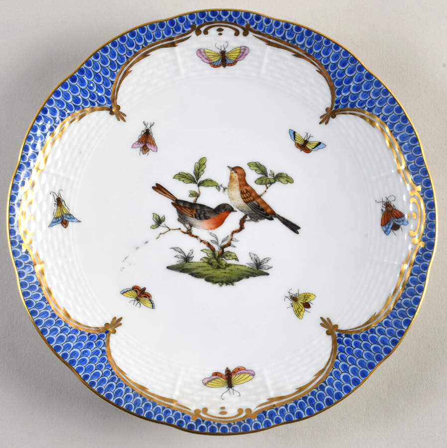 Rothschild Bird Blue Border (ROE ROEB) Dessert/Pie Plate by Herend-1