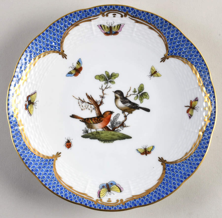 Rothschild Bird Blue Border (ROE ROEB) Dessert/Pie Plate by Herend-1