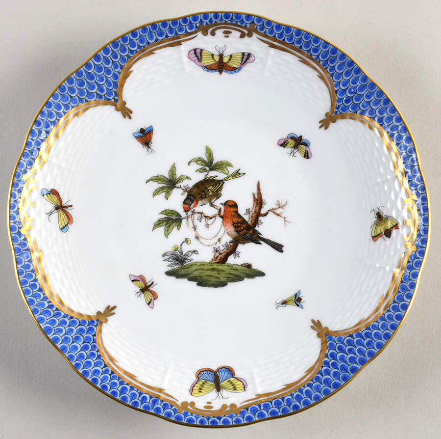 Rothschild Bird Blue Border (ROE ROEB) Dessert/Pie Plate by Herend-1