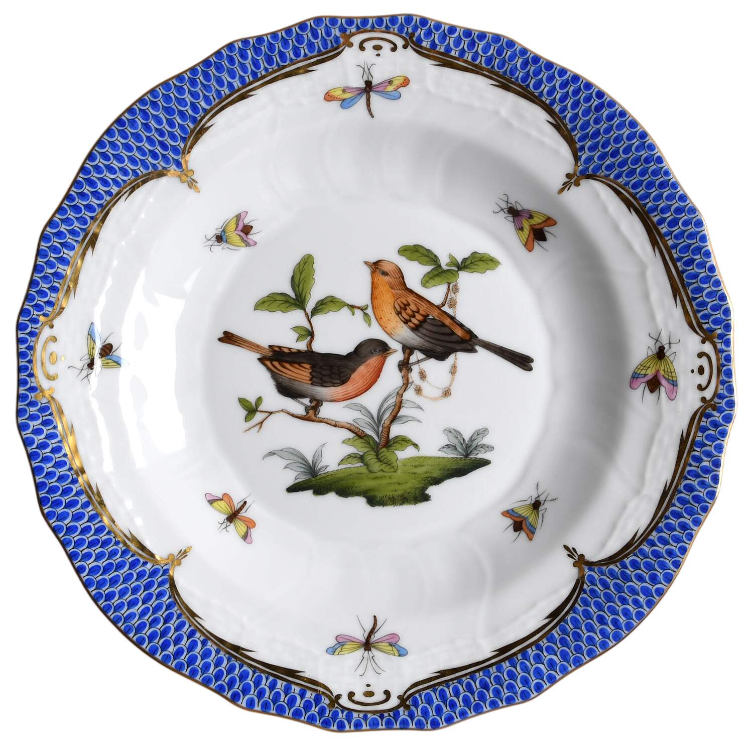 Rothschild Bird Blue Border (ROE ROEB) Dessert/Pie Plate by Herend-1