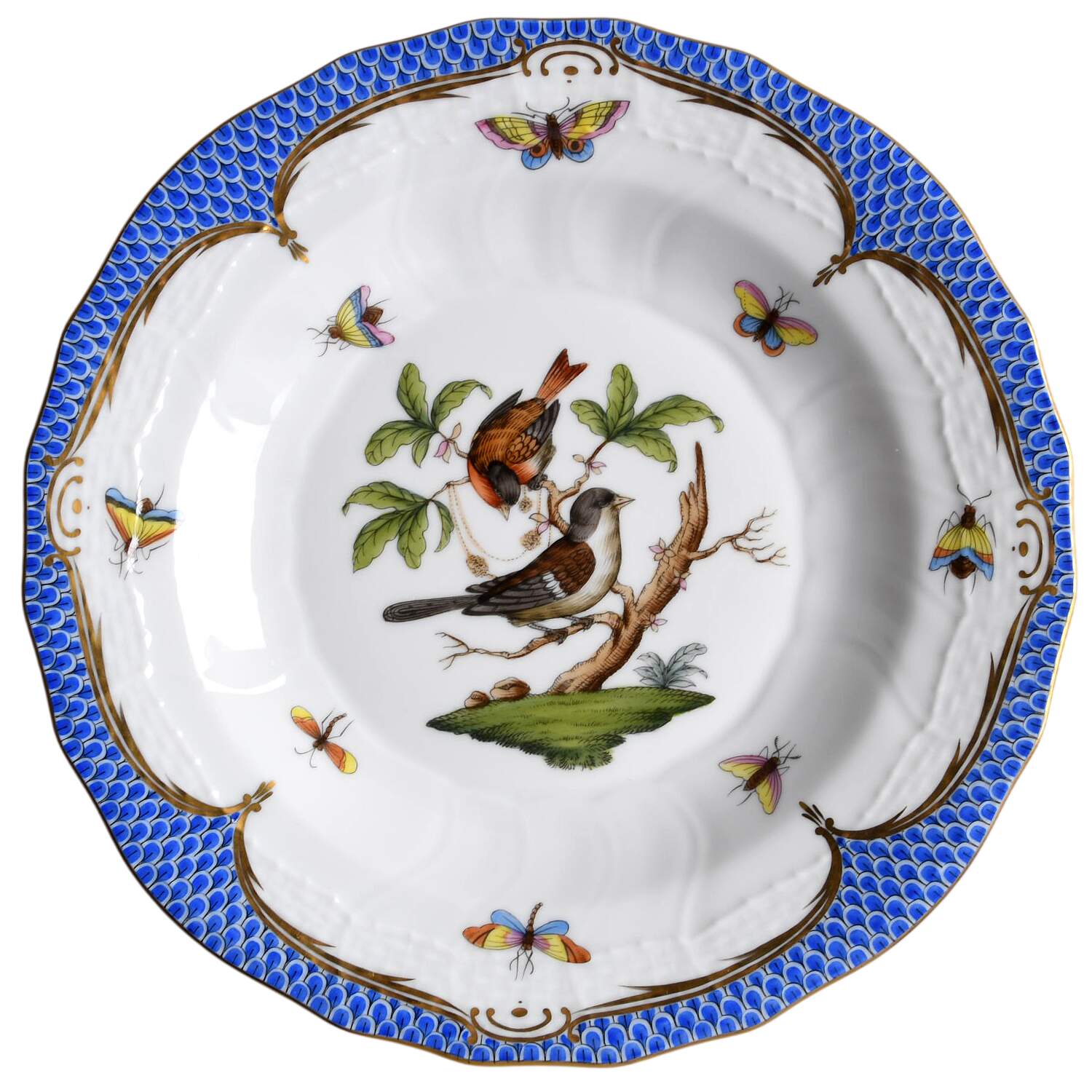 Rothschild Bird Blue Border (ROE ROEB) Dessert/Pie Plate by Herend-1